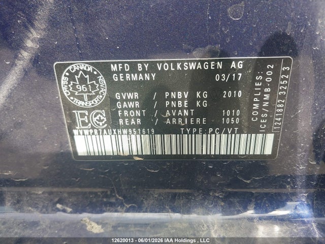 12620013 :رقم المزاد ، WVWPR7AUXHW951619 vin ، 2017 Volkswagen E-golf Comfortline مزاد بيع