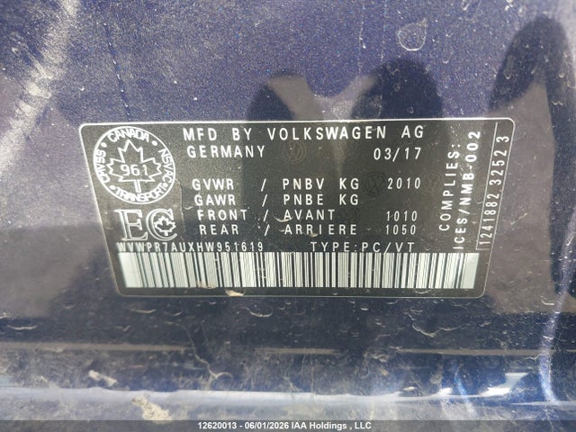 12620013 :رقم المزاد ، WVWPR7AUXHW951619 vin ، 2017 Volkswagen E-golf Comfortline مزاد بيع