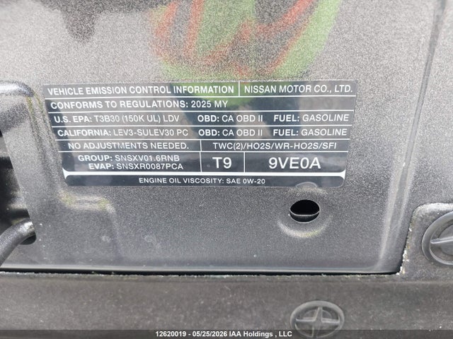 Продаж на аукціоні авто 2025 Nissan Versa Sv, vin: 3N1CN8EV6SL864156, номер лоту: 12620019