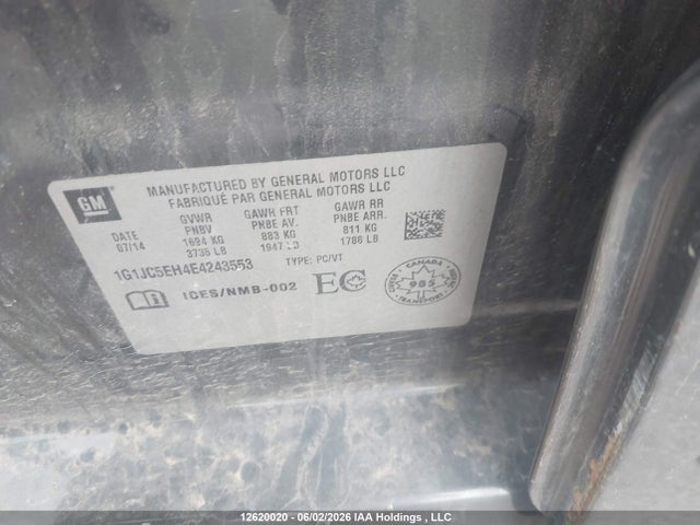 Продажа на аукционе авто 2014 Chevrolet Sonic Lt Auto, vin: 1G1JC5EH4E4243553, номер лота: 12620020