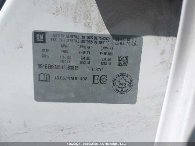 Продаж на аукціоні авто 2017 Chevrolet Cruze, vin: 3G1BE6SM6HS583815, номер лоту: 12620027