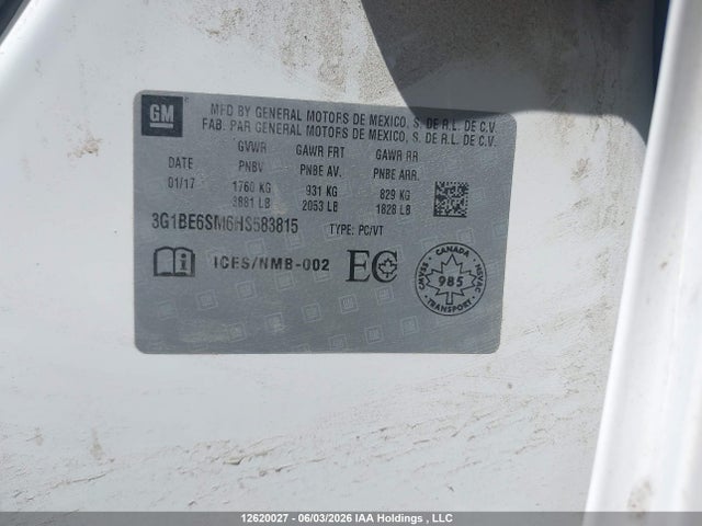 Продаж на аукціоні авто 2017 Chevrolet Cruze, vin: 3G1BE6SM6HS583815, номер лоту: 12620027