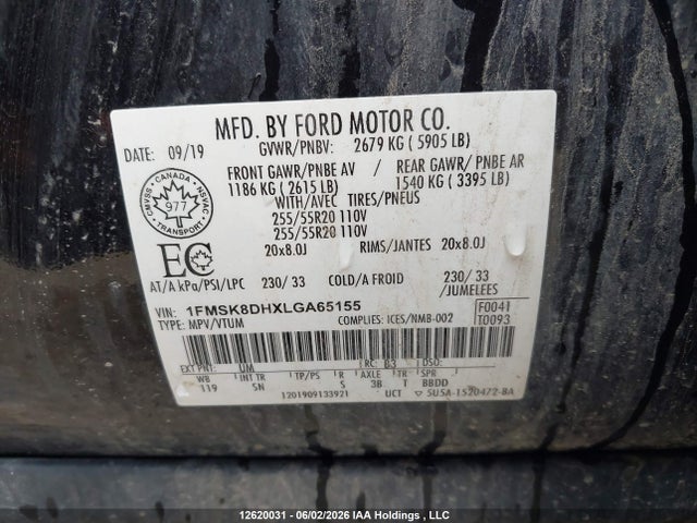 Ford EXPLORER XLT 2020 1FMSK8DHXLGA65155 Image 9