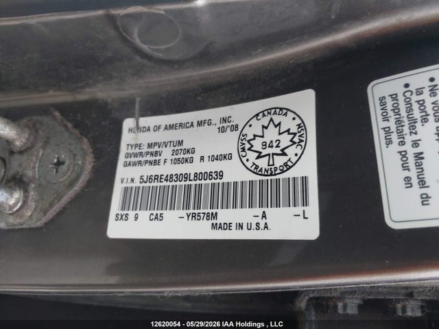 Продаж на аукціоні авто 2009 Honda Cr-v Lx, vin: 5J6RE48309L800639, номер лоту: 12620054