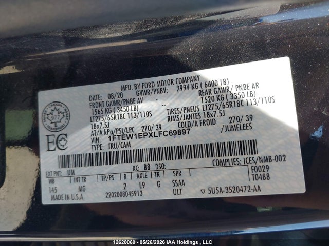 Ford F150 Supercrew 2020 1FTEW1EPXLFC69897 Image 19