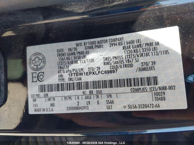 Ford F150 Supercrew 2020 1FTEW1EPXLFC69897 Image 9