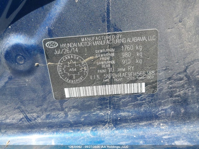 Aukcja sprzedaży 2015 Hyundai Elantra, vin: 5NPDH4AE9FH566388, numer aukcji: 12620062