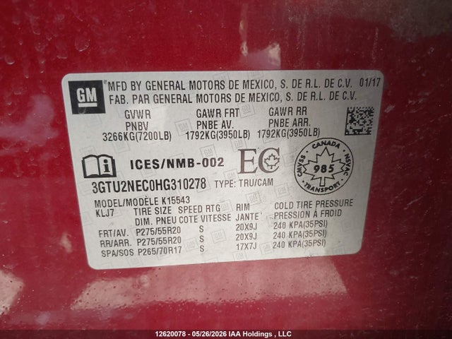 3GTU2NEC0HG310278 GMC Sierra K1500 Slt