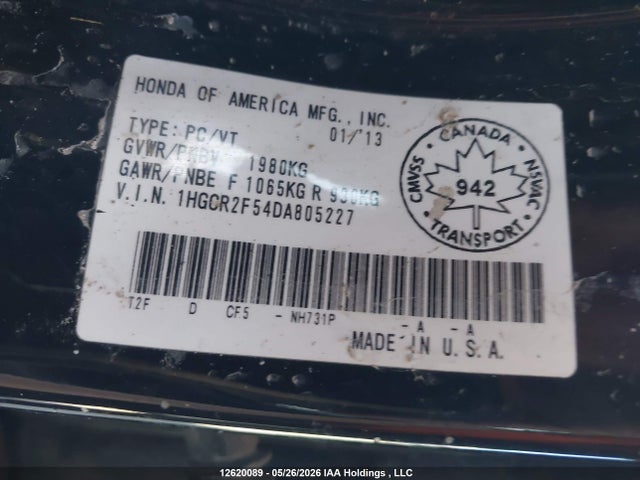 2013 Honda Accord Sport მანქანა იყიდება აუქციონზე, vin: 1HGCR2F54DA805227, აუქციონის ნომერი: 12620089