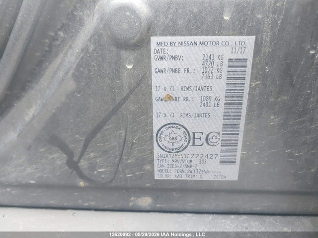 Продаж на аукціоні авто 2018 Nissan Rogue Midnight Edition/s/sl/sl W/propilot Assist/sv, vin: 5N1AT2MV5JC722427, номер лоту: 12620092