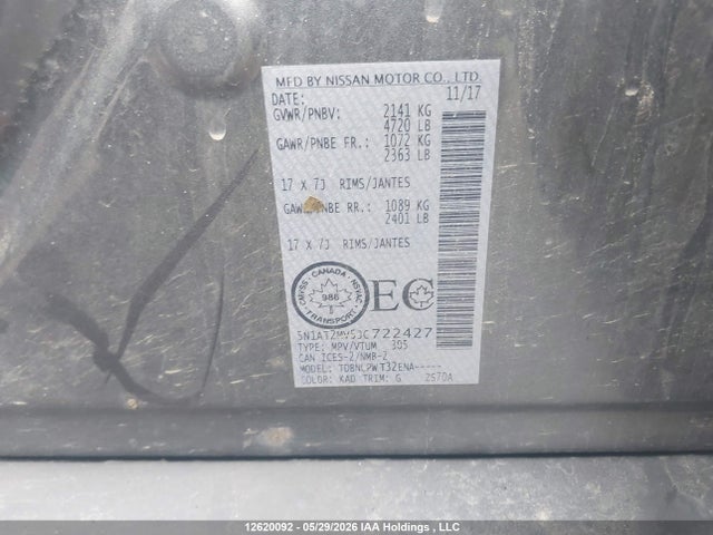 Продаж на аукціоні авто 2018 Nissan Rogue Midnight Edition/s/sl/sl W/propilot Assist/sv, vin: 5N1AT2MV5JC722427, номер лоту: 12620092