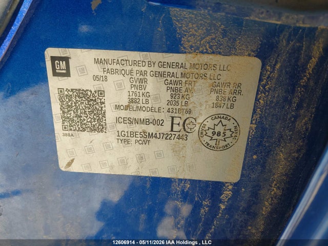 Продаж на аукціоні авто 2018 Chevrolet Cruze Lt Auto, vin: 1G1BE5SM4J7227443, номер лоту: 12606914
