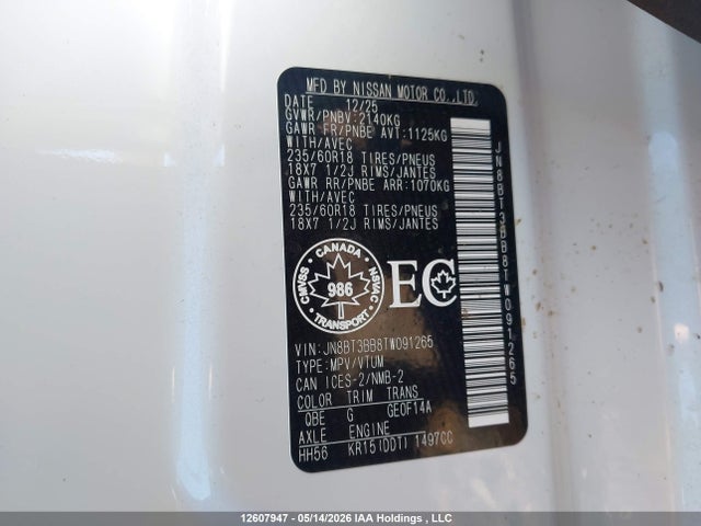 12607947 :رقم المزاد ، JN8BT3BB8TW091265 vin ، 2026 Nissan Rogue Rock Creek Awd Cvt/sv Dark Armor/sv Moonroof Awd Cvt مزاد بيع