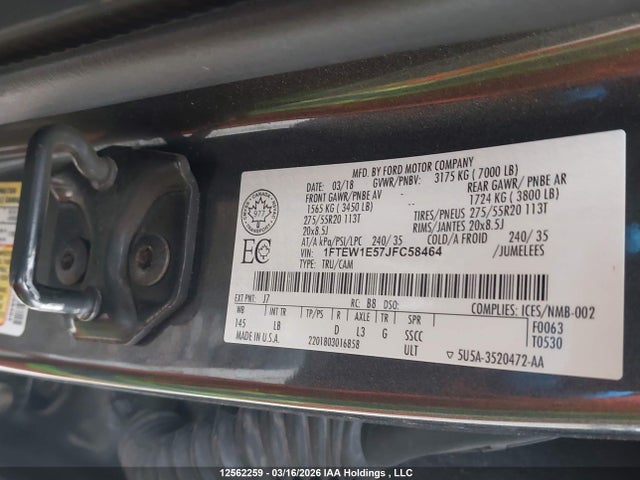 1FTEW1E57JFC58464 Ford F-150 Lariat