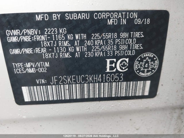Продаж на аукціоні авто 2019 Subaru Forester 2.5i Limited, vin: JF2SKEUC3KH416053, номер лоту: 12620119