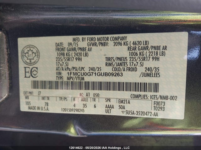 1FMCU0G71GUB09263 Ford ESCAPE SE