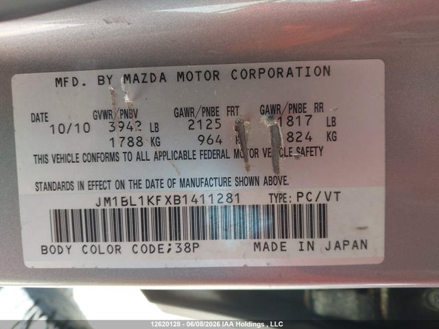 Aukcja sprzedaży 2011 Mazda Mazda3, vin: JM1BL1KFXB1411281, numer aukcji: 12620128