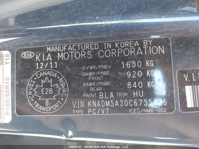 2012 Kia Rio Lx მანქანა იყიდება აუქციონზე, vin: KNADM5A30C6735426, აუქციონის ნომერი: 12620137