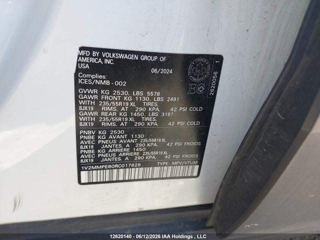 12620140 :رقم المزاد ، 1V2MMPE80RC017629 vin ، 2024 Volkswagen Id.4 مزاد بيع