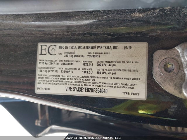Tesla MODEL 3 2019 5YJ3E1EB2KF394040 Image 17