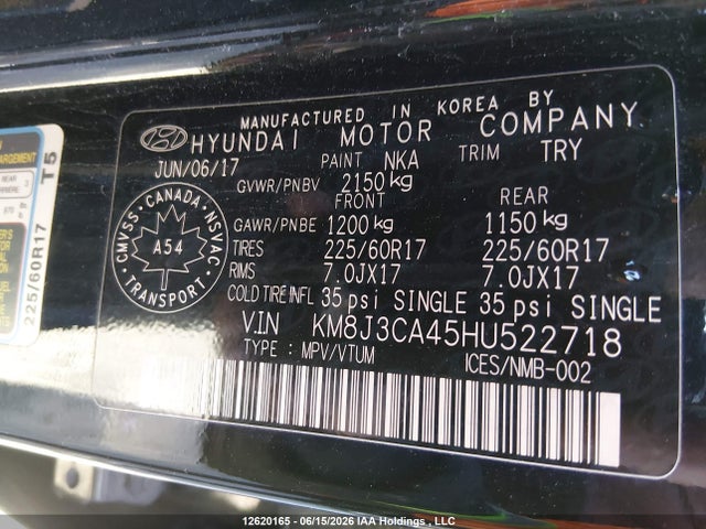 Продаж на аукціоні авто 2017 Hyundai Tucson Limited/sport And Eco/se, vin: KM8J3CA45HU522718, номер лоту: 12620165