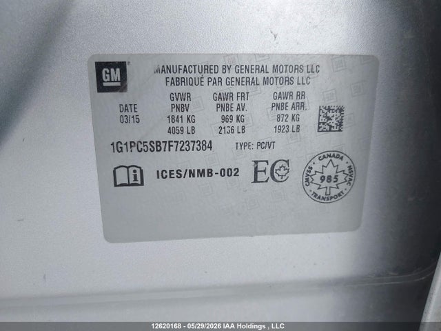 Chevrolet Cruze 2015 1G1PC5SB7F7237384 Image 9
