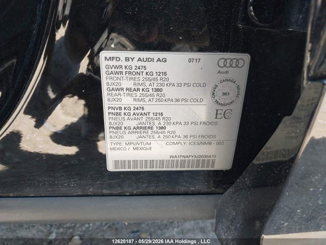 Aukcja sprzedaży 2018 Audi Q5 Technik S-line, vin: WA1FNAFY3J2035470, numer aukcji: 12620187