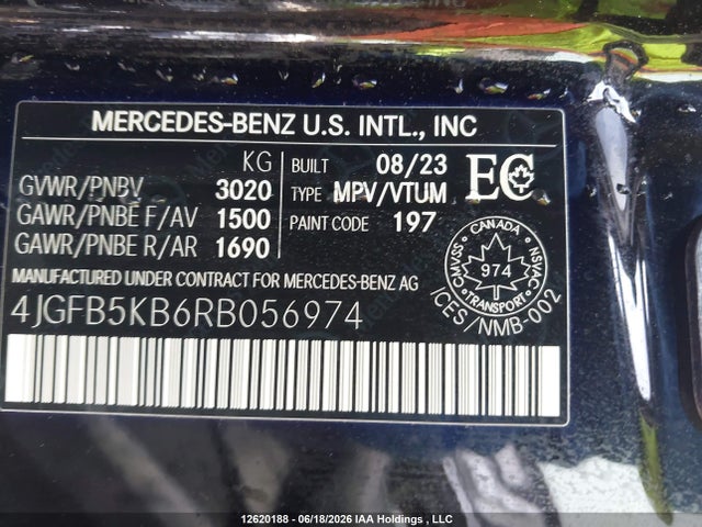 Aukcja sprzedaży 2024 Mercedes-benz Gle 450 4matic, vin: 4JGFB5KB6RB056974, numer aukcji: 12620188