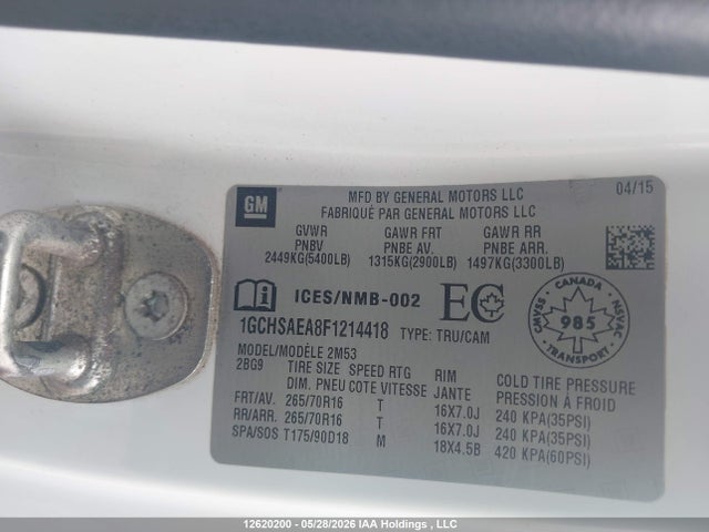 Продажа на аукционе авто 2015 Chevrolet Colorado, vin: 1GCHSAEA8F1214418, номер лота: 12620200