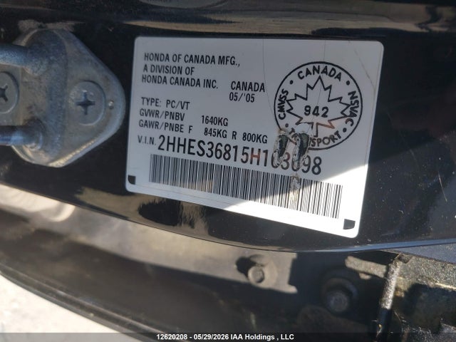 Продаж на аукціоні авто 2005 Acura El, vin: 2HHES36815H103698, номер лоту: 12620208