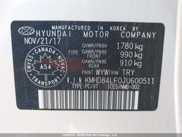 2018 Hyundai Elantra Sel/value/limited მანქანა იყიდება აუქციონზე, vin: KMHD84LF0JU600511, აუქციონის ნომერი: 12620215