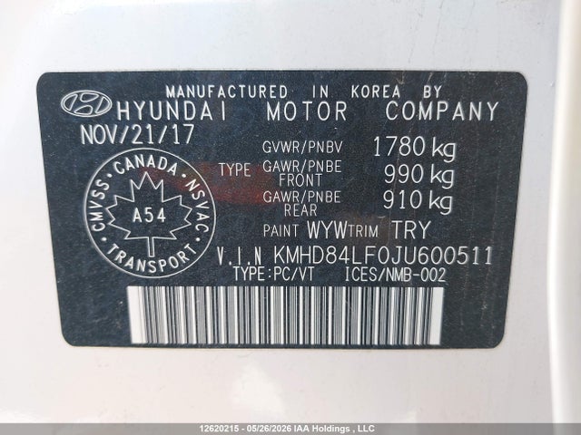 2018 Hyundai Elantra Sel/value/limited მანქანა იყიდება აუქციონზე, vin: KMHD84LF0JU600511, აუქციონის ნომერი: 12620215