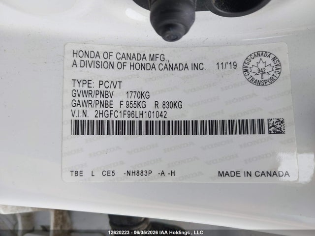 Aukcja sprzedaży 2020 Honda Civic, vin: 2HGFC1F96LH101042, numer aukcji: 12620223