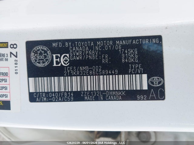 2006 Toyota Corolla Matrix Xr მანქანა იყიდება აუქციონზე, vin: 2T1KR32E86C589449, აუქციონის ნომერი: 12620229