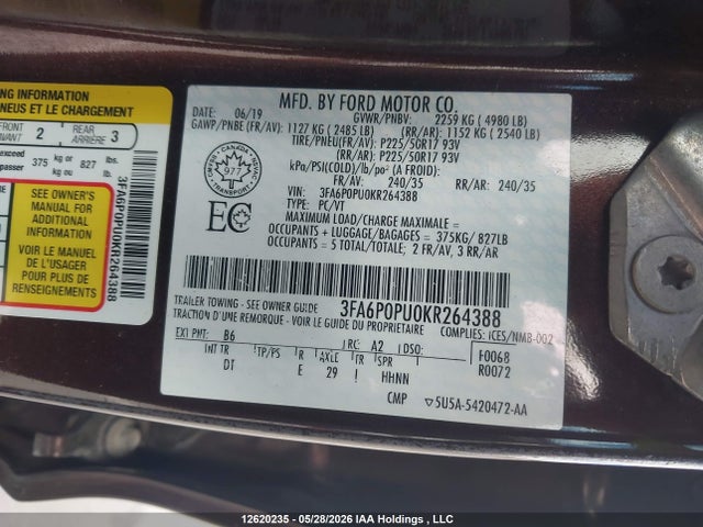 Ford Fusion Energi Sel 2019 3FA6P0PU0KR264388 Image 9
