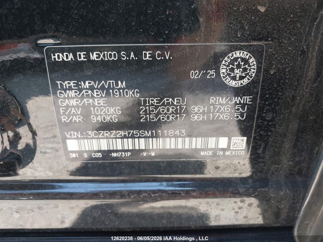 Aukcja sprzedaży 2025 Honda Hr-v Exl, vin: 3CZRZ2H75SM111843, numer aukcji: 12620238