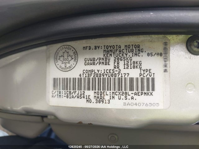 Aukcja sprzedaży 2000 Toyota Avalon Xl/xls, vin: 4T1BF28B9YU087177, numer aukcji: 12620245