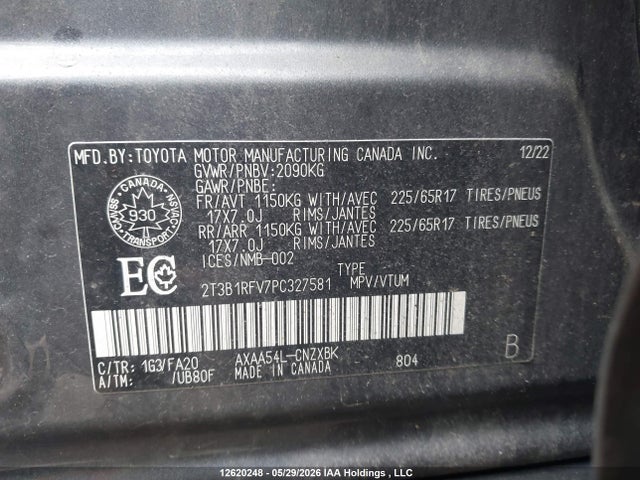 12620248 :رقم المزاد ، 2T3B1RFV7PC327581 vin ، 2023 Toyota Rav4 Le مزاد بيع