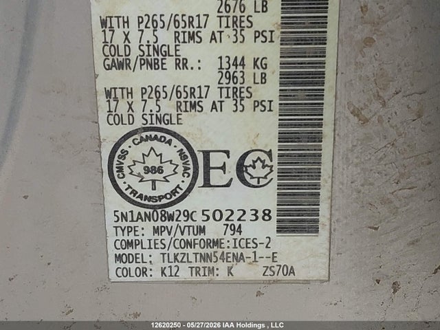 Aukcja sprzedaży 2009 Nissan Xterra Off Road/s/se, vin: 5N1AN08W29C502238, numer aukcji: 12620250