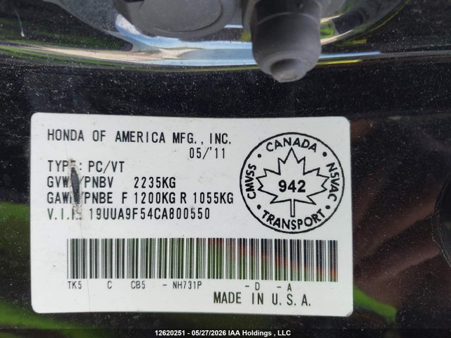 Продажа на аукционе авто 2012 Acura Tl, vin: 19UUA9F54CA800550, номер лота: 12620251