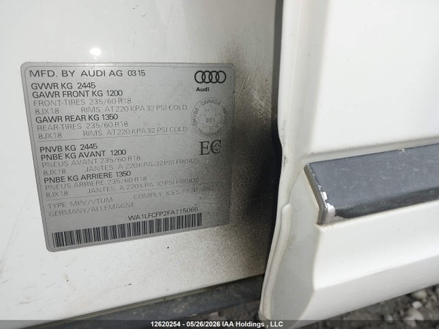Продаж на аукціоні авто 2015 Audi Q5 Premium Plus, vin: WA1LFCFP2FA115066, номер лоту: 12620254