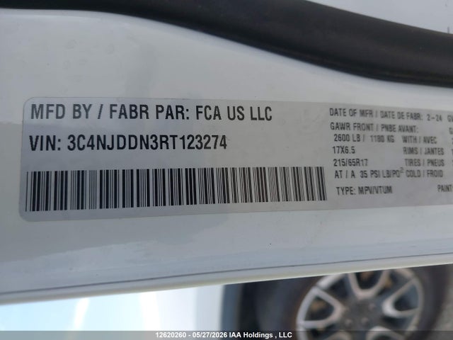 Aukcja sprzedaży 2024 Jeep Compass Trailhawk, vin: 3C4NJDDN3RT123274, numer aukcji: 12620260