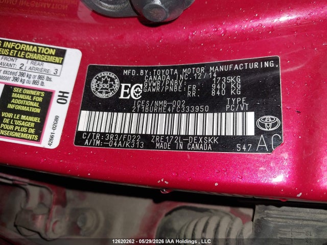 2T1BURHE4FC333950 Toyota Corolla S