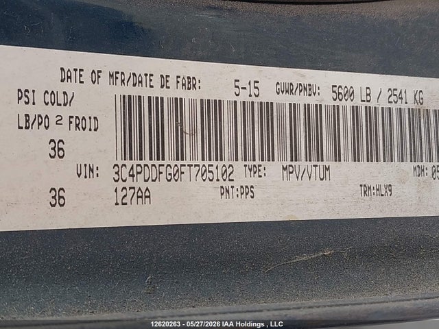 2015 Dodge Journey R/t მანქანა იყიდება აუქციონზე, vin: 3C4PDDFG0FT705102, აუქციონის ნომერი: 12620263