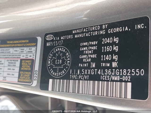 Aukcja sprzedaży 2018 Kia Optima Lx/s, vin: 5XXGT4L36JG182550, numer aukcji: 12620272