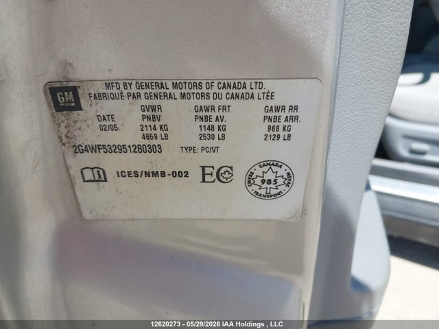 12620273 :رقم المزاد ، 2G4WF532951280303 vin ، 2005 Buick Allure Cx مزاد بيع