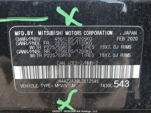 Продажа на аукционе авто 2020 Mitsubishi Outlander Es/ex/ex-l, vin: JA4AZ2A39LZ612545, номер лота: 12620277