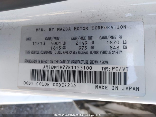 2014 Mazda Mazda3 Gs-sky მანქანა იყიდება აუქციონზე, vin: JM1BM1V77E1153100, აუქციონის ნომერი: 12620280