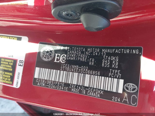 2013 Toyota Corolla Ce/le/s მანქანა იყიდება აუქციონზე, vin: 2T1BU4EE7DC066856, აუქციონის ნომერი: 12620281