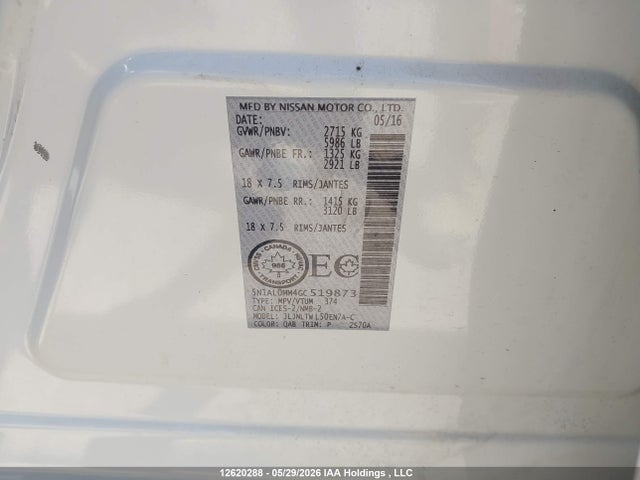 2016 Infiniti Qx60 მანქანა იყიდება აუქციონზე, vin: 5N1AL0MM4GC519873, აუქციონის ნომერი: 12620288